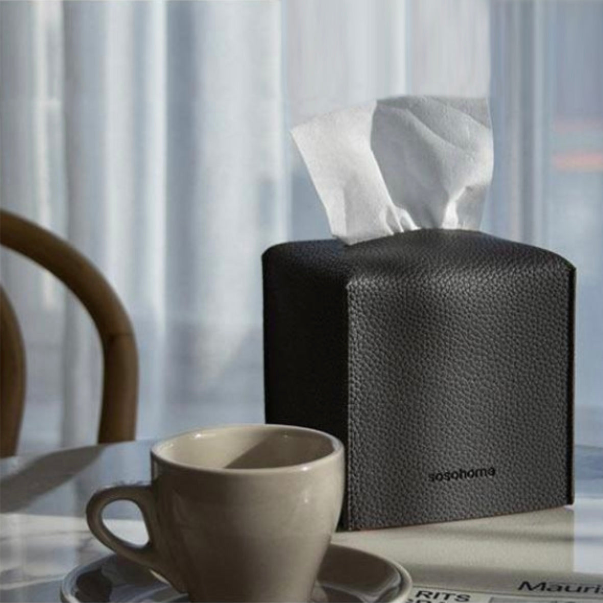 Cube Leather Tissue Box